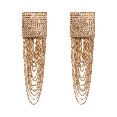 China New High End Creatively Luxury BOHEMIA Exaggerate Crystal Chain Tassel Hiphop Punk Stud Earrings For Women for sale