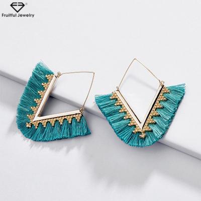 China New BOHEMIA Style Alloy Color Flower Vintage Geometric V-shaped Women Spring Color Boho Tassel Circle Female Earring for sale