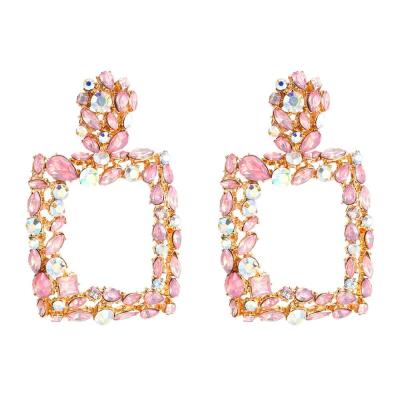 China BOHEMIA Bohemian Circle Dangle Geometric Colorful Crystal Rhinestone Acrylic Big Square Drop Earrings for sale