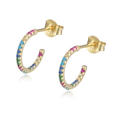 China Peishang Casual/Sporty Silver Gold Plated 18k Rainbow Multi Color Zircon C Shaped Cuff Stud Earrings for sale