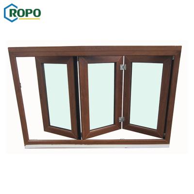 China NZS4211 Magnetic Screen Vinyl Wood Grain Color Hurricane Impact Bi-Fold Glaze Folding PVC Window for sale