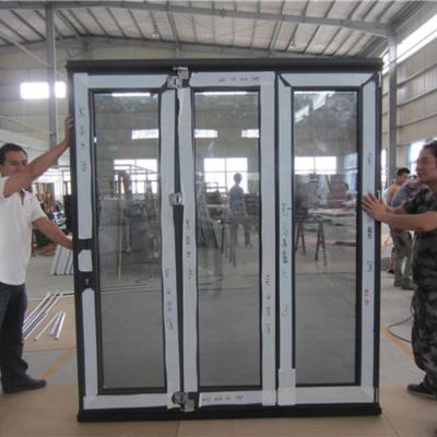 China AS2047 Modern Modern PVC Balcony Frost Glass Folding Door With Blind Interior for sale