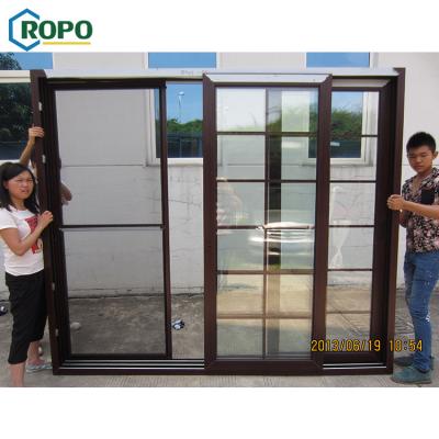 China AGGA Modern Thermal Cut Glass Plate Door Grill Design, Slide Glass Door With Grill Design for sale