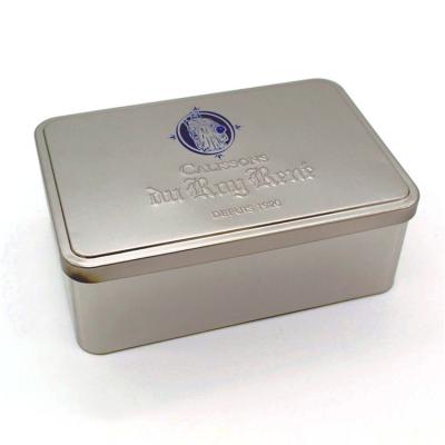 China Recyclable Custom Logo Embossed Tin Box 195mm With Plain Natural Silver Color for sale