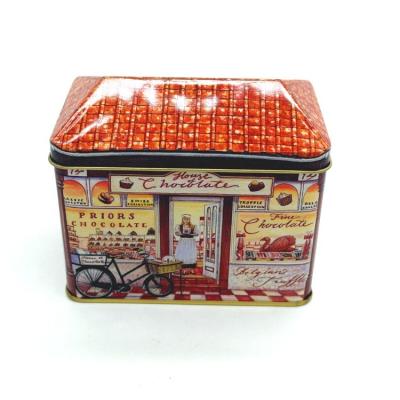 China Recycled Materials Tin Box House Shaped Metal Tin Box for sale