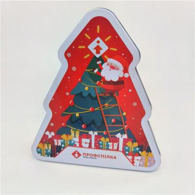 China Recycled Materials Custom Printing Christmas Tree Shape Empty Gift Package Metal Tin Tin Boxes for sale