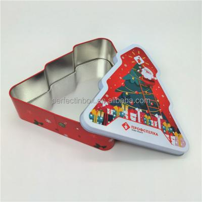 China 2022 Recyclable Top Grade Colored Shaped Christmas Tree Tin Box for sale