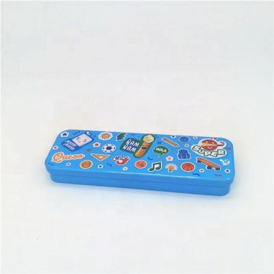 China Recycled Materials Customized Design Printed Pen Metal Tin Case With Hinged Lid 170x60x25mm for sale