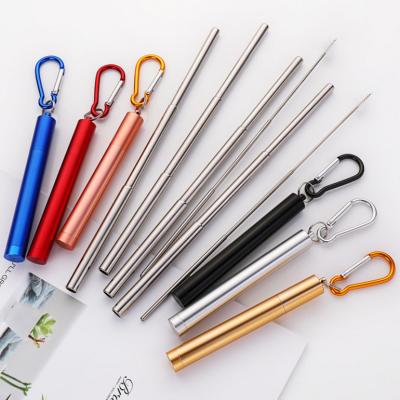 China Eco Friendly Reusable Travel Metal Adjustable Folding Sustainable Drinking Straw Collapsible Set, Portable Stainless Steel Telescopic Straw for sale