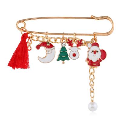 China ALLOY Christmas Brooches and Pins Christmas Tree Santa Deer Head Moon Pearl Tassel Christmas Brooch New Year Gifts Brooches for sale