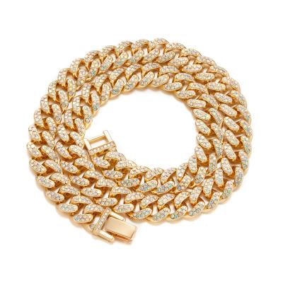 China Miami Cuban Link Hiphop Bling Faux Stone Finish Hip Hop Necklace Jewelry Men's Gold Chains Necklace Men for sale