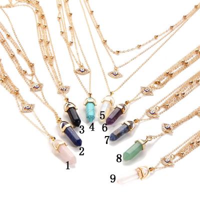 China Fashion Full Diamond Alloy Eye Hexagonal Pendant BOHEMIA Necklace Women's Multilayer Clavicle Chain Necklace New for sale