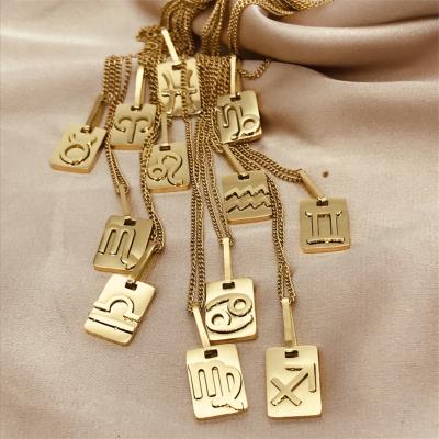 China FASHIONABLE Zodiac Necklace Stainless Steel Tasty Gold Plated Square Pendant Necklaces Unique Simplicity Map Simplicity Jewelry for sale