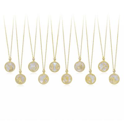 China Trendy 18K Zodiac Necklace Stainless Steel Gold Plated Chain Pendant Necklaces Trendy CIA Shell Zircon Birthstone Necklaces Jewelry for sale