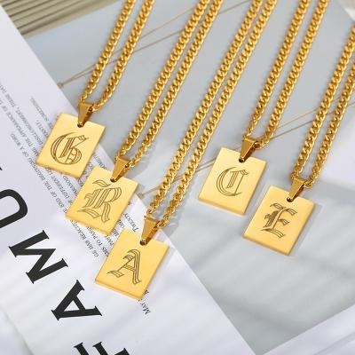 China FASHIONABLE Initial Necklace 18K Gold Plated Stainless Steel Square Font Single Old English Letter Pendant Necklaces Jewelry Wholesale 2021 for sale