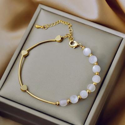 China TRENDY Heart Bracelet Personalized Minimalist Crystal Opal Beads Charm Bracelets & Bangles for sale