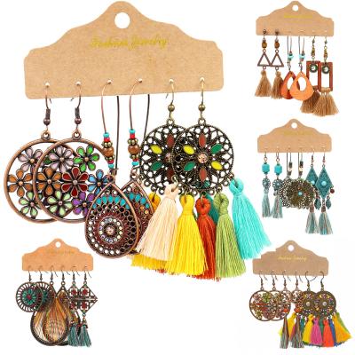 China Hot Selling BOHEMIA Geometric Bohemian Earrings Set Vintage Tassel Earings For Women Drop Earrings for sale