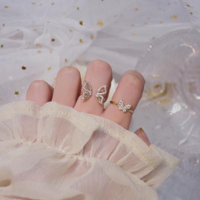 China Statement TRENDY Adjustable Open Finger Gold Plated Ring Fashion Women Jewelry Zircon Butterfly Rings for sale