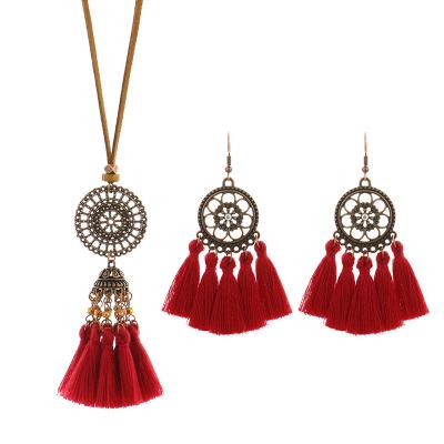 China BOHEMIA Bohemian Colorful Large Tassel Earring Sets Long Necklace Vintage Ethnic Bright Colors Statement Gift Jewelry for sale