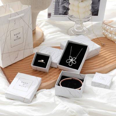 China Handmade Custom Marble Printed Cardboard Paper Box Luxury Earring Necklace Watch Jewelry White Paper Packaging Gift Boxes for sale