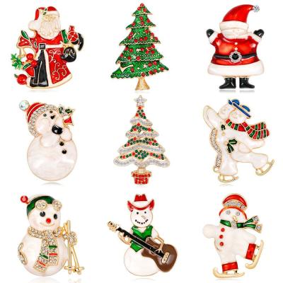 China Snowman Crystal Xmas Gifts Brooches Pins Santa Claus Enamel Rhinestone Bell Sled Deer Pin Brooch Christmas Tree Badge Brooch Sika for sale