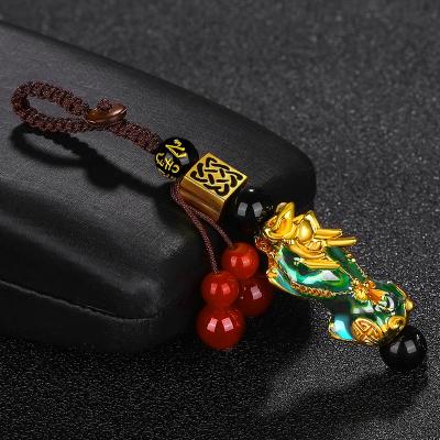 China Casual Luxury Elegant Thermochromic Metal Pixiu Car Keychains Chinese Lucky Money Bag Pendant Pixiu Multifunctional Key Chains for sale