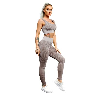 China 2021 High Quality Anti-Static Seamless Crop Women Yoga Long Leggings Suit Long Sleeve Ribbed Custom LOGO Fitness Set for sale