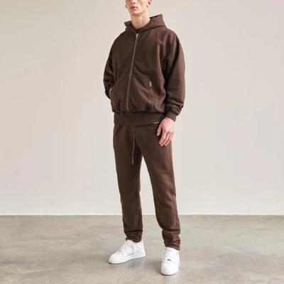 China Brown cotton men sweatsuit men fleece fly zipper mens sweatsuit topshow unisex plus size manufacturer for sale