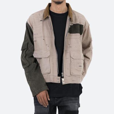 China 2021 winter arrival breathable beige twill fabric with navy corduroy sleeve jacket for men for sale