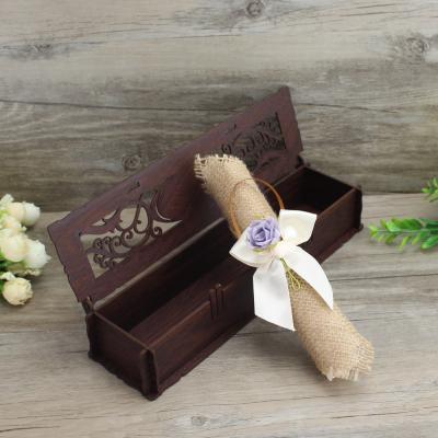 China Europe 2019 Creative Design Laser Cut Wooden Box With Scroll Wedding Invitation for sale