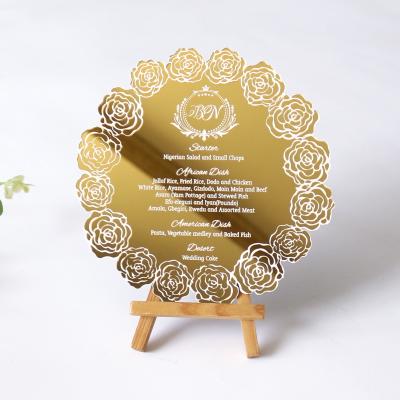 China Europe Rose Thank You Gold Custom Mirror Menu Card Factory OEM Collectibles Acrylic Wedding Invitation Cards for sale