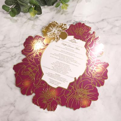 China Europe Large Size Cherry Blossoms Bronzing Menu Rose Flower Hotel Wedding Reception Glitter Paper Menu Cards for sale