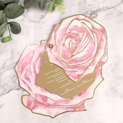 China Luxury Custom Pink Personalized Acrylic Wedding Cards Romantic Wedding Decoration Mirror Shape Invitations Combination Menu for sale