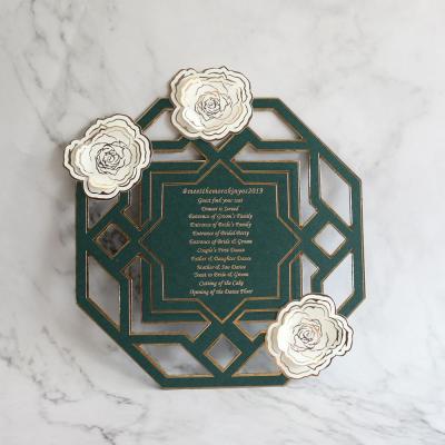 China Europe Double Sides 3D Rose Decoration Green Laser Cut Wedding Invitation Cards for sale