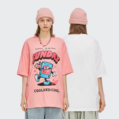 China Anti-Wrinkle Loose Fit Free Logo Graphic RTS Custom Cute Oversized T-Shirts Couple Funny Streetwear Cartoon Printing In Stock Unisex Tees for sale