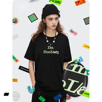 China EL Flashing Free Custom Logo Graphic Wholesale Teens Loose Fitted Reflective Fluorescent Letters Printed Casual Short Sleeve Men's T-Shirt for sale