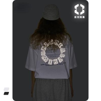 China Free Custom Letters Snap Letters Custom T-shirt EL Logo Graphic Low Moq Reflective Fit Wholesale Color Printed Loose Men's Short Sleeve Tee for sale