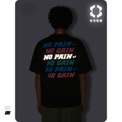 China Wholesale Free Custom Flashing EL Logo Graphic Low Moq Slogan Printing Cotton Reflective Mens Oversized Loose Fit Men's Hip Hop T-Shirts for sale