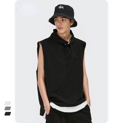 China Free Custom Men QUICK DRY Solid Color Hip Hop Tank Top Stand Collar Graphic Logo Summer Harajuku Sleeveless Vest Streetwear for sale