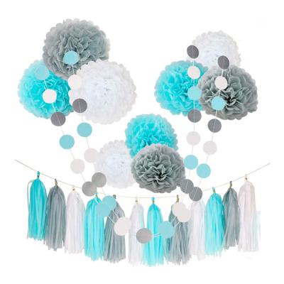 China Modern Blue Tissue Pom Tassel Garland Baby Shower Decorations for 1st Birthday Decor Kit Set Adults Men Kids Boys Gift Supplies for sale