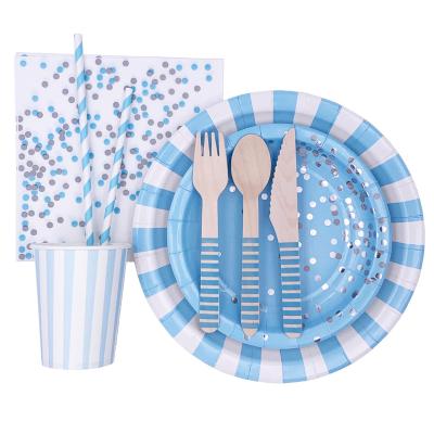 China PAPER Classic Universal Blue Pink Tan Stripes Paper Paddle Baby Shower Party Costume for sale