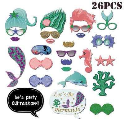 China Modern Mermaid Photo Booth Props Seahorse Starfish Glasses for Mermaid Theme Party Decorations (26 PCS) for sale