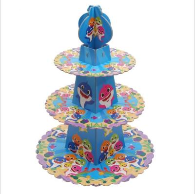 China Modern and Popular Shark Cupcake Stand - 3 Tier Desert Cupcake Stand for Kids Birthday Party, Baby Shower, Gender Reveal Party for sale