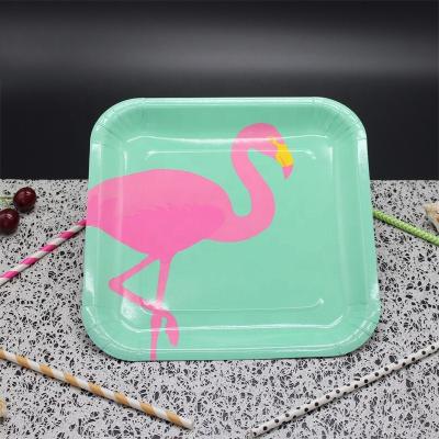 China Modern Flamingos10 inch degradable square shaped paper plate popular in European and American for sale