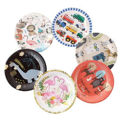 China Colorful Modern Cute Cartoon Image Cake Snack Paper Plate For Kids Boys Girls for sale