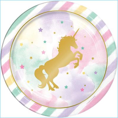 China Modern Glitter Unicorn Tableware Party Kit and Party Town Supplies for 24 Guests, Includes Table Cover, Centerpiece, Banner for sale