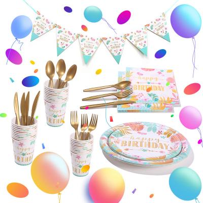 China Modern Design New Birthday Party Paper Plate Paper Napkin Knife Fork Spoon Hawaiian Party Decoration Modern for sale