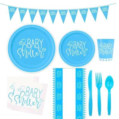 China Modern Baby Shower and Birthday Party Boy Full Moon Blue Paper Plates for sale