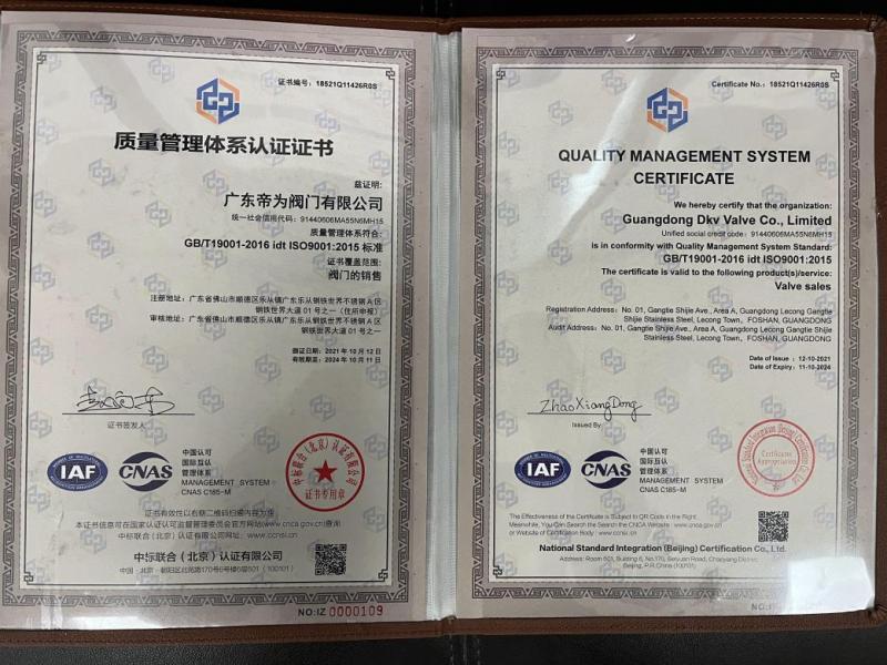 ISO9001 - Guangdong Dkv Valve Co., Limited