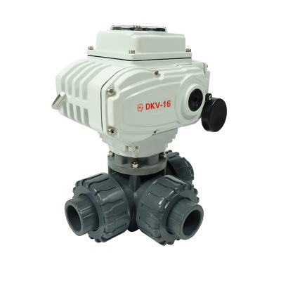 China General 3 Way PVC Ball Valve Electric Union Three Way Thread 3 Way Electric PVC Valve Ball Valve for sale